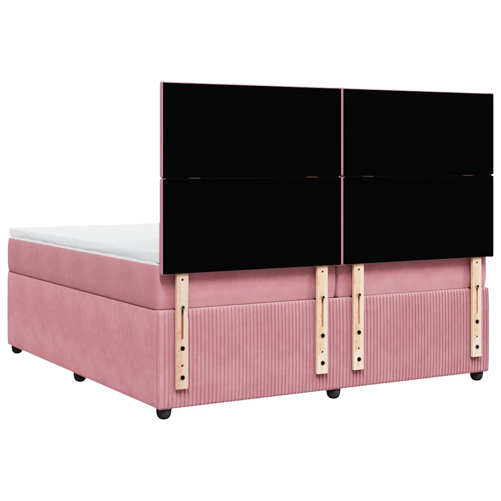 vidaXL Κρεβάτι Boxspring με Στρώμα Ροζ 200x200 εκ. Βελούδινο