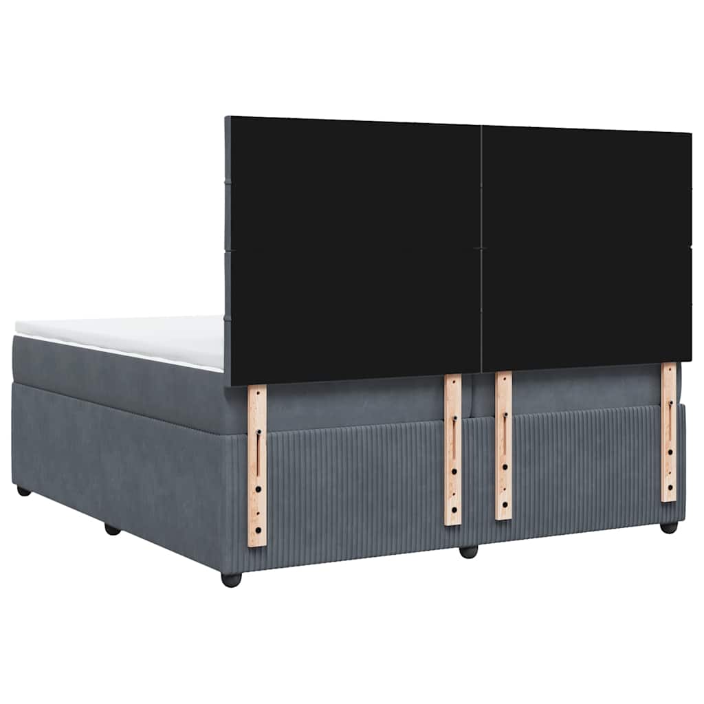 vidaXL Κρεβάτι Boxspring με Στρώμα Σκούρο Γκρι 200x200 εκ. Βελούδινο