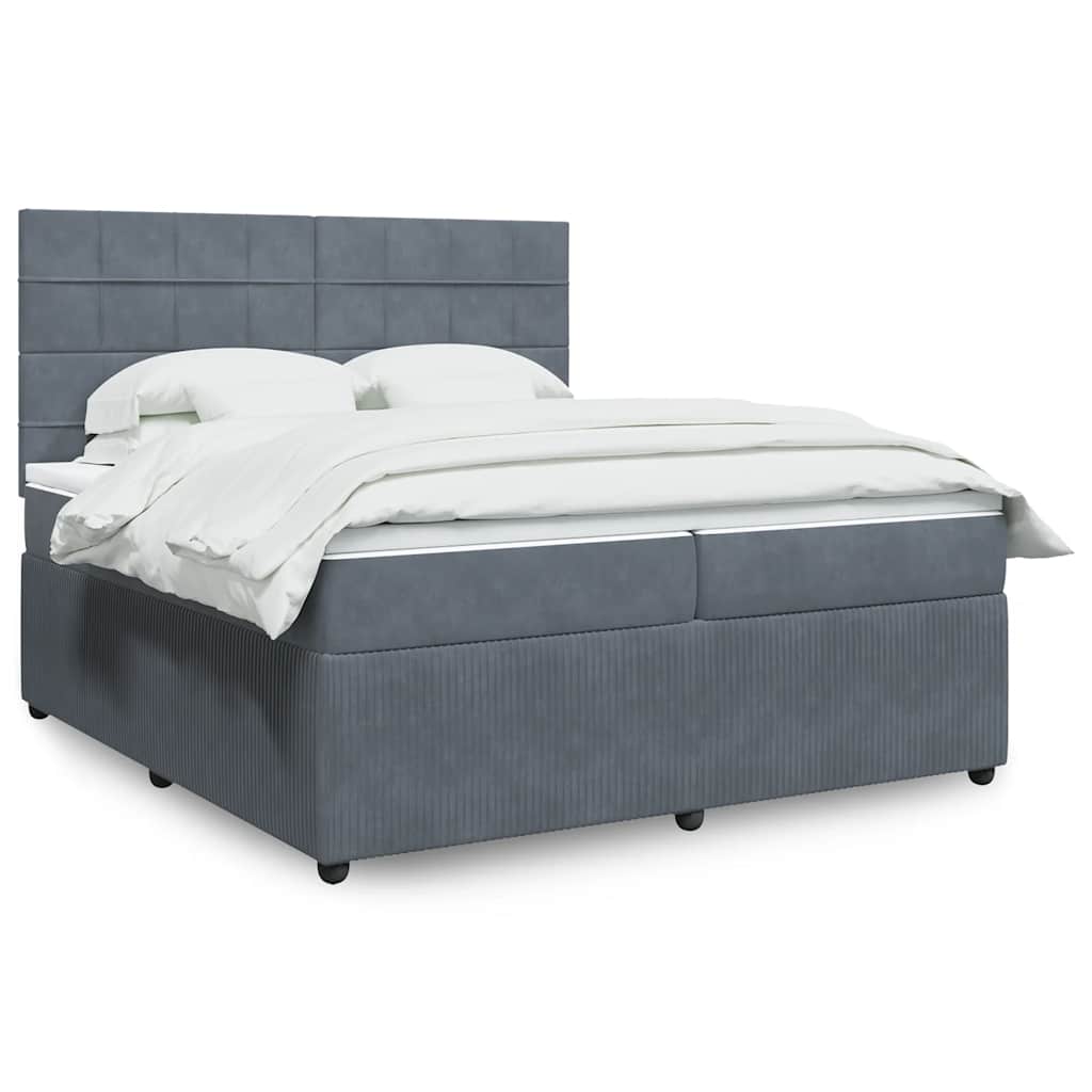 vidaXL Κρεβάτι Boxspring με Στρώμα Σκούρο Γκρι 200x200 εκ. Βελούδινο