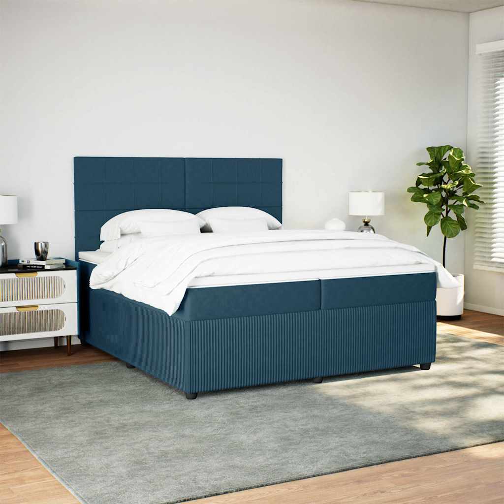 vidaXL Κρεβάτι Boxspring με Στρώμα Μπλε 200x200 εκ. Βελούδινο