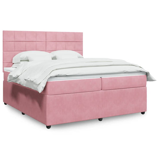 vidaXL Κρεβάτι Boxspring με Στρώμα Ροζ 200x200 εκ. Βελούδινο