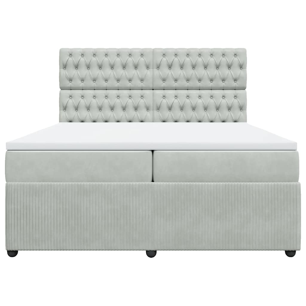 vidaXL Κρεβάτι Boxspring με Στρώμα Ανοιχτό Γκρι 200x200 εκ. Βελούδινο