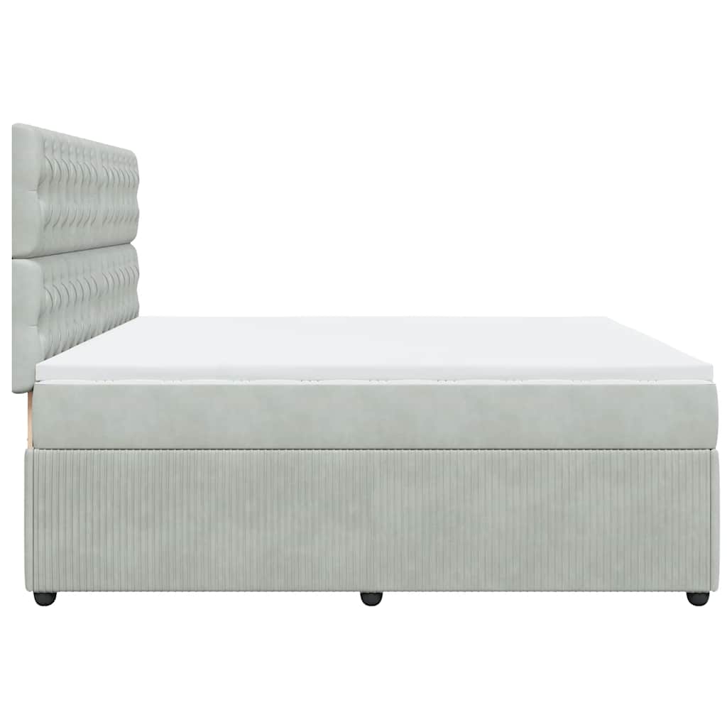 vidaXL Κρεβάτι Boxspring με Στρώμα Ανοιχτό Γκρι 200x200 εκ. Βελούδινο