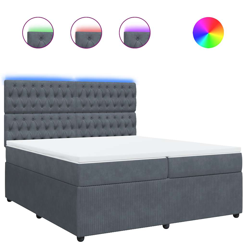 vidaXL Κρεβάτι Boxspring με Στρώμα Σκούρο Γκρι 200x200 εκ. Βελούδινο