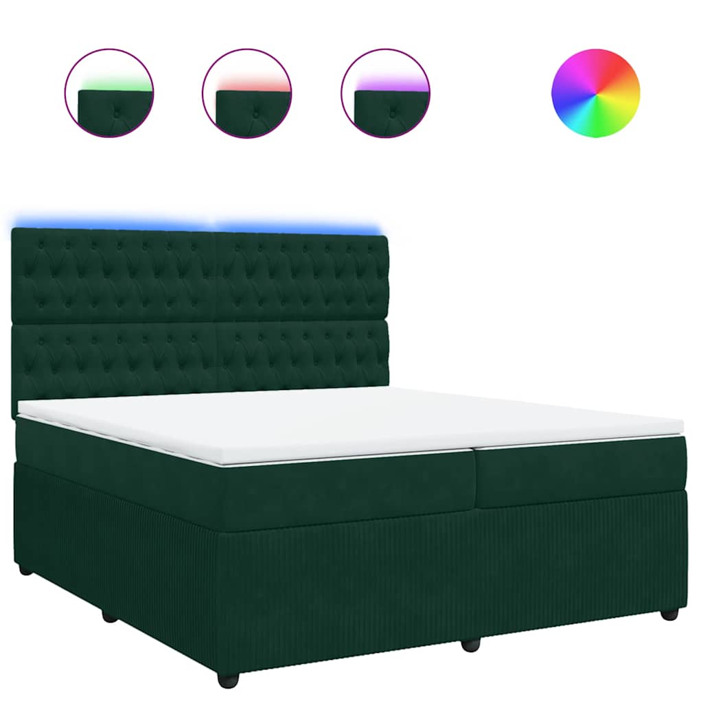 vidaXL Κρεβάτι Boxspring με Στρώμα Σκούρο Πράσινο 200x200εκ. Βελούδινο