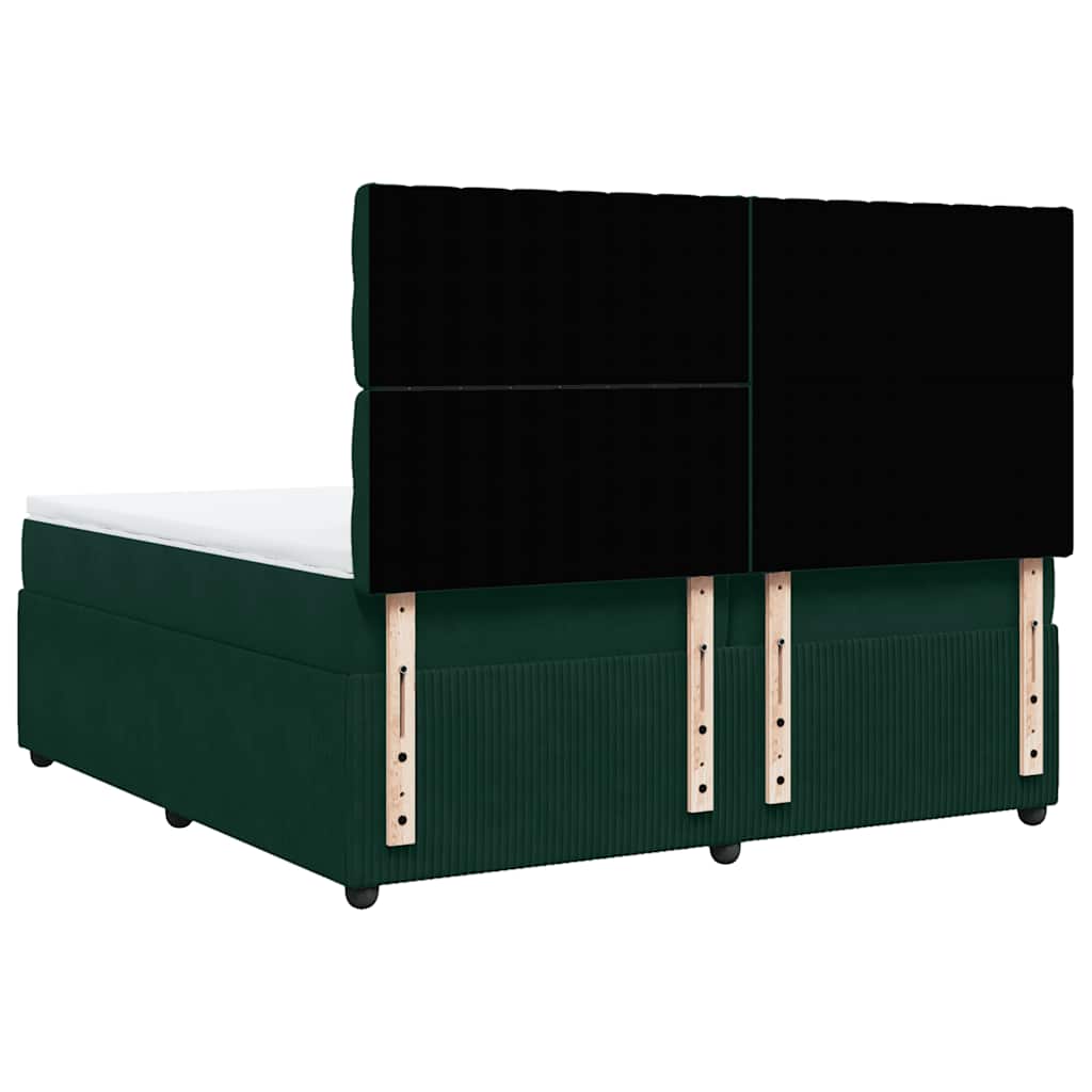 vidaXL Κρεβάτι Boxspring με Στρώμα Σκούρο Πράσινο 200x200εκ. Βελούδινο