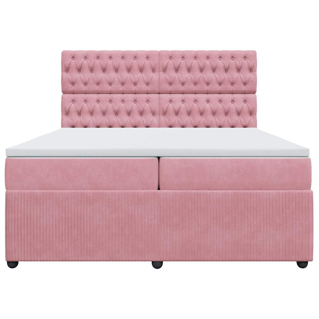 vidaXL Κρεβάτι Boxspring με Στρώμα Ροζ 200x200 εκ. Βελούδινο