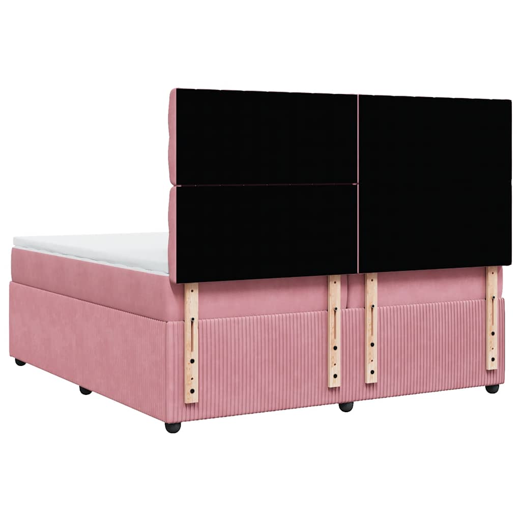 vidaXL Κρεβάτι Boxspring με Στρώμα Ροζ 200x200 εκ. Βελούδινο