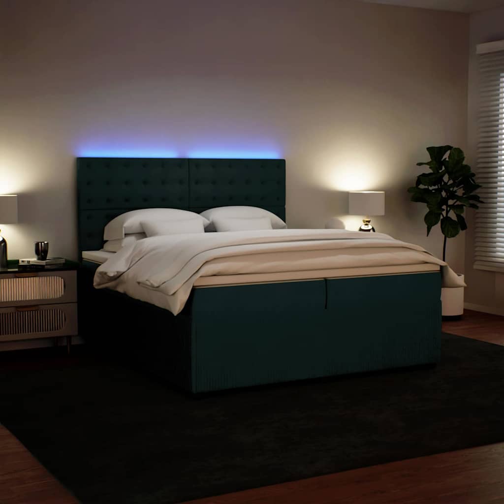 vidaXL Κρεβάτι Boxspring με Στρώμα Σκούρο Πράσινο 200x200εκ. Βελούδινο