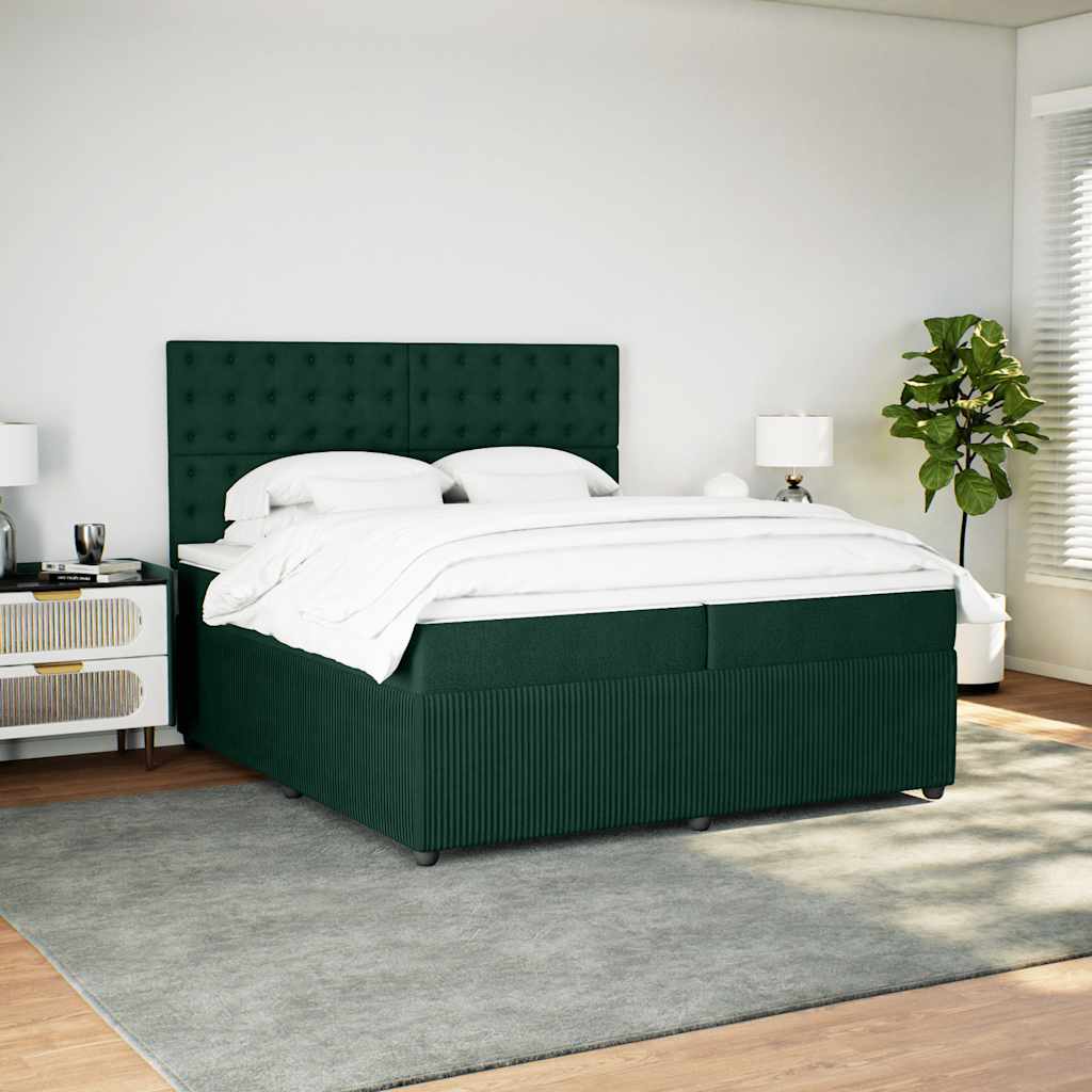 vidaXL Κρεβάτι Boxspring με Στρώμα Σκούρο Πράσινο 200x200εκ. Βελούδινο