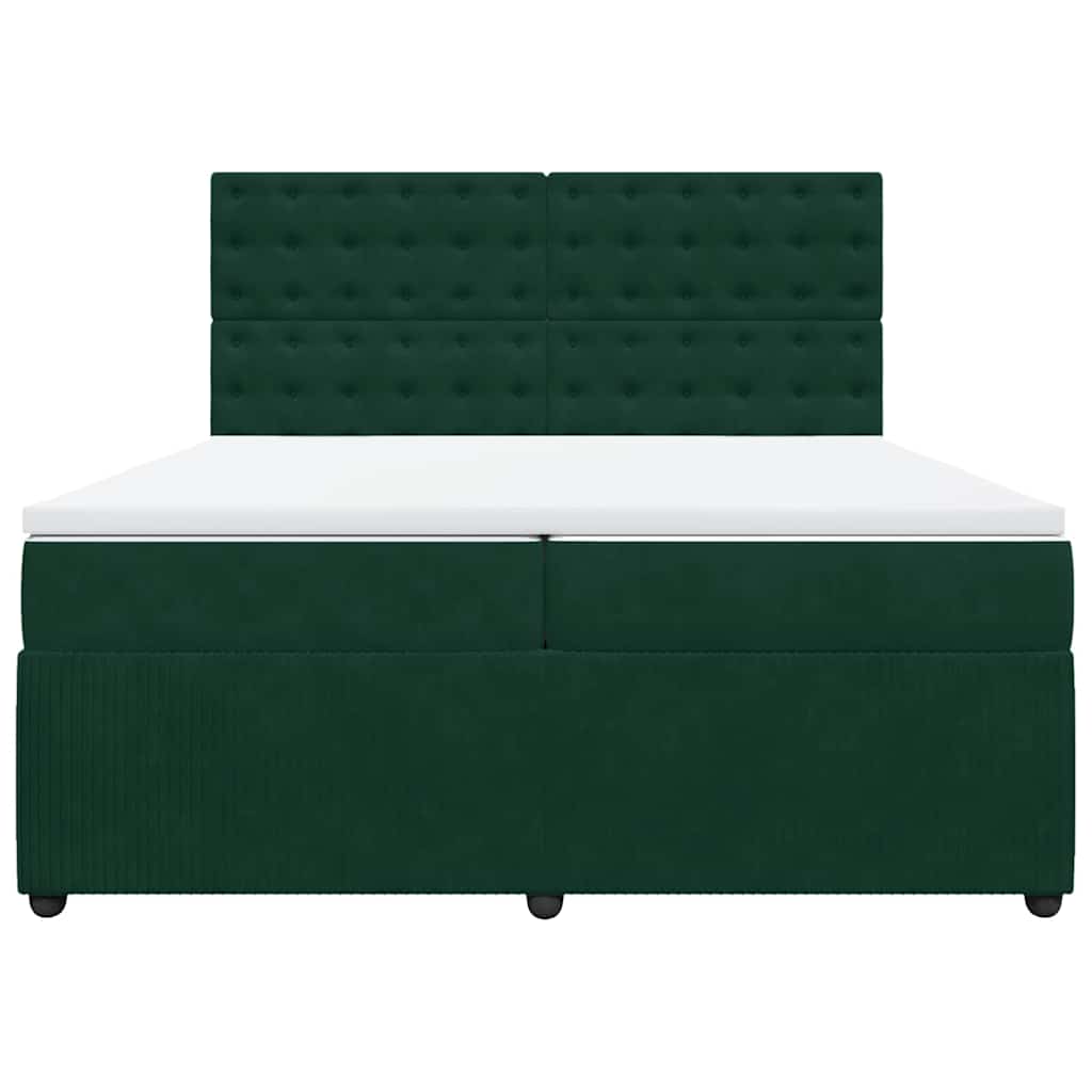 vidaXL Κρεβάτι Boxspring με Στρώμα Σκούρο Πράσινο 200x200εκ. Βελούδινο