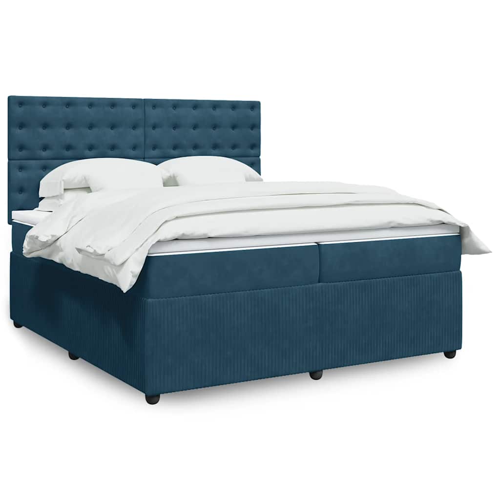 vidaXL Κρεβάτι Boxspring με Στρώμα Μπλε 200x200 εκ. Βελούδινο