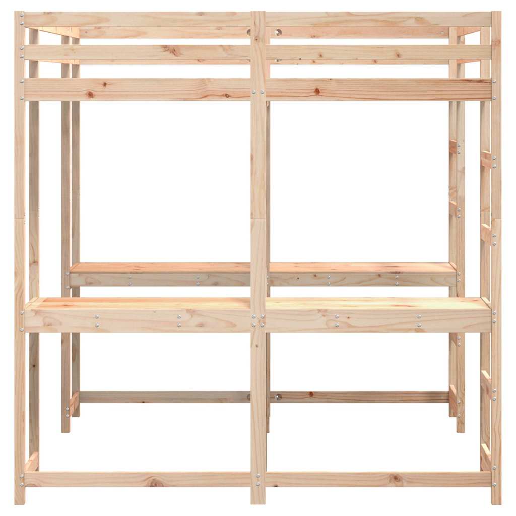 vidaXL Κρεβάτι Υπερυψωμένο Γραφείο/Σκάλα 180x200 εκ. Μασίφ Ξύλο Πεύκου