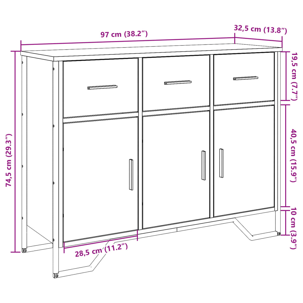 vidaXL Ντουλάπι Γκρι Sonoma 97x32,5x74,5 εκ. από Επεξεργασμένο Ξύλο