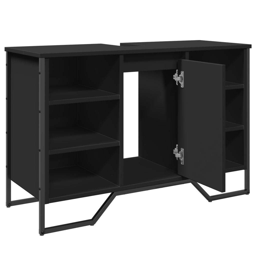 vidaXL Ντουλάπι Νιπτήρα Μπάνιου Μαύρο 91x35x60 εκ. Επεξεργασμένο Ξύλο