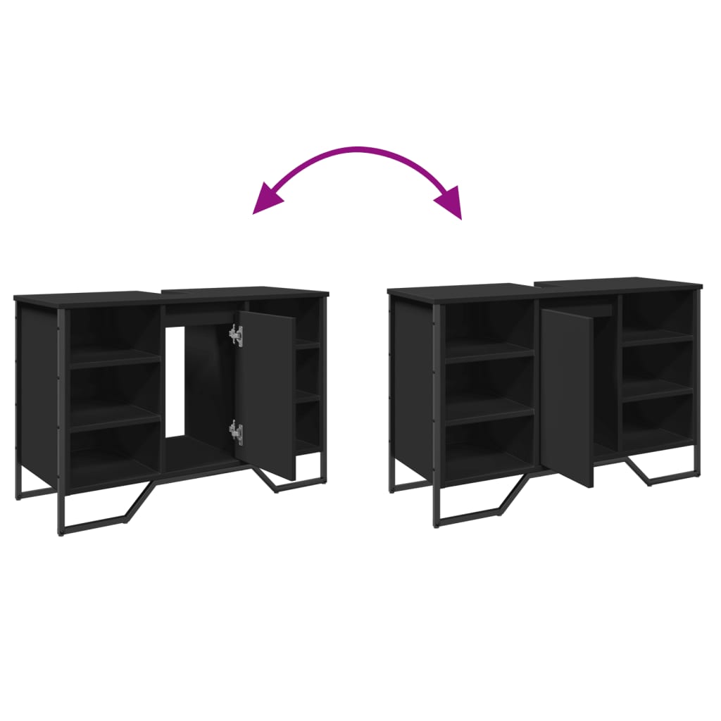 vidaXL Ντουλάπι Νιπτήρα Μπάνιου Μαύρο 91x35x60 εκ. Επεξεργασμένο Ξύλο