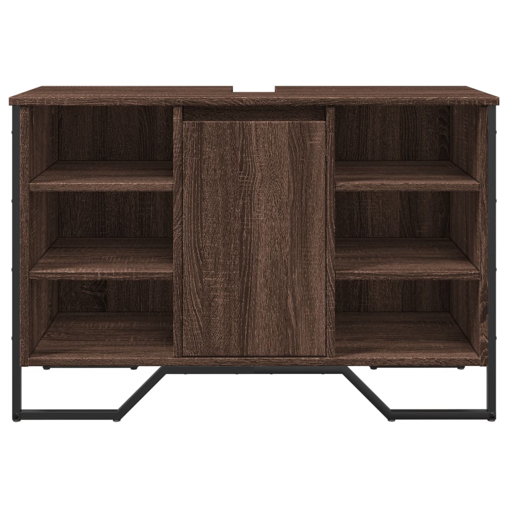 vidaXL Ντουλάπι Νιπτήρα Μπάνιου Καφέ Δρυς 91x35x60 εκ. Επεξ. Ξύλο