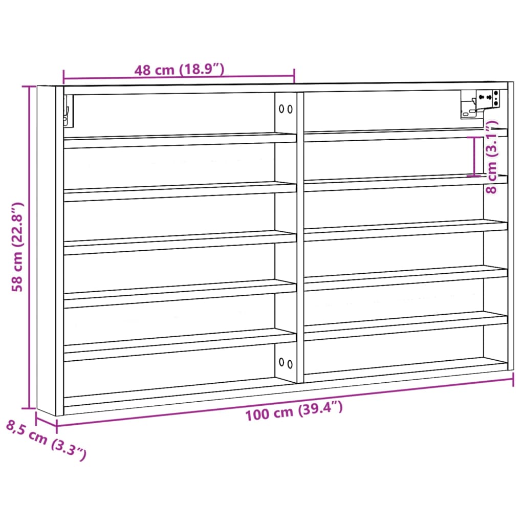 vidaXL Βιτρίνα Γκρι Σκυροδέματος 100x8,5x58 εκ. από Επεξεργασμένο Ξύλο