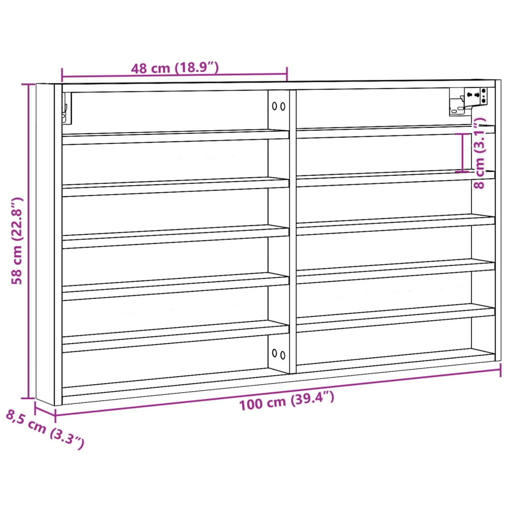 vidaXL Βιτρίνα Γκρι Sonoma 100x8,5x58 εκ. από Επεξεργασμένο Ξύλο