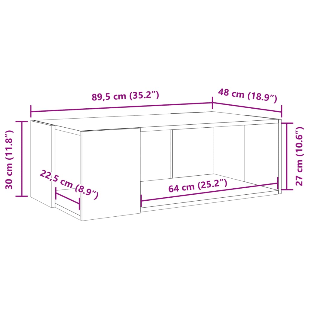vidaXL Τραπεζάκι Σαλονιού Καπνιστή Δρυς 89,5x48x30 εκ. Επεξεργ. Ξύλο