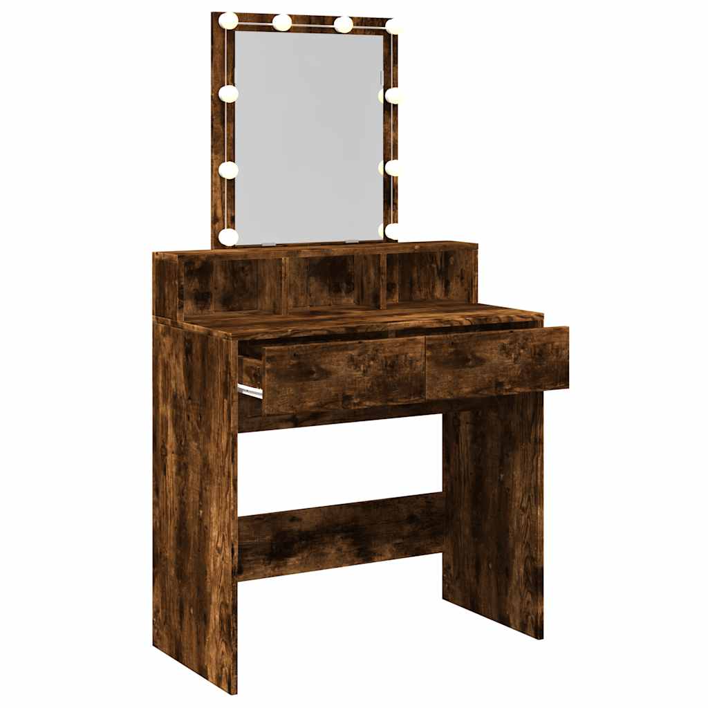 vidaXL Μπουντουάρ με LED Καπνιστή Δρυς 80x41x144,5 εκ.