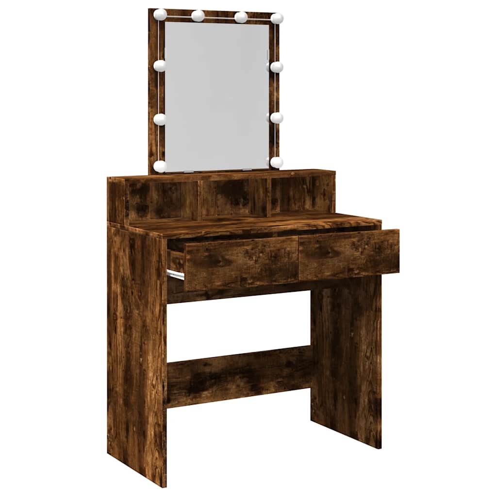 vidaXL Μπουντουάρ με LED Καπνιστή Δρυς 80x41x144,5 εκ.