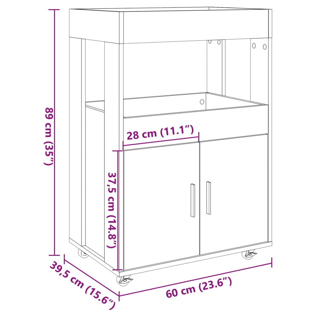 vidaXL Τρόλεϊ Μπαρ Γκρι Sonoma 60x39,5x89 εκ. Επεξ. Ξύλο