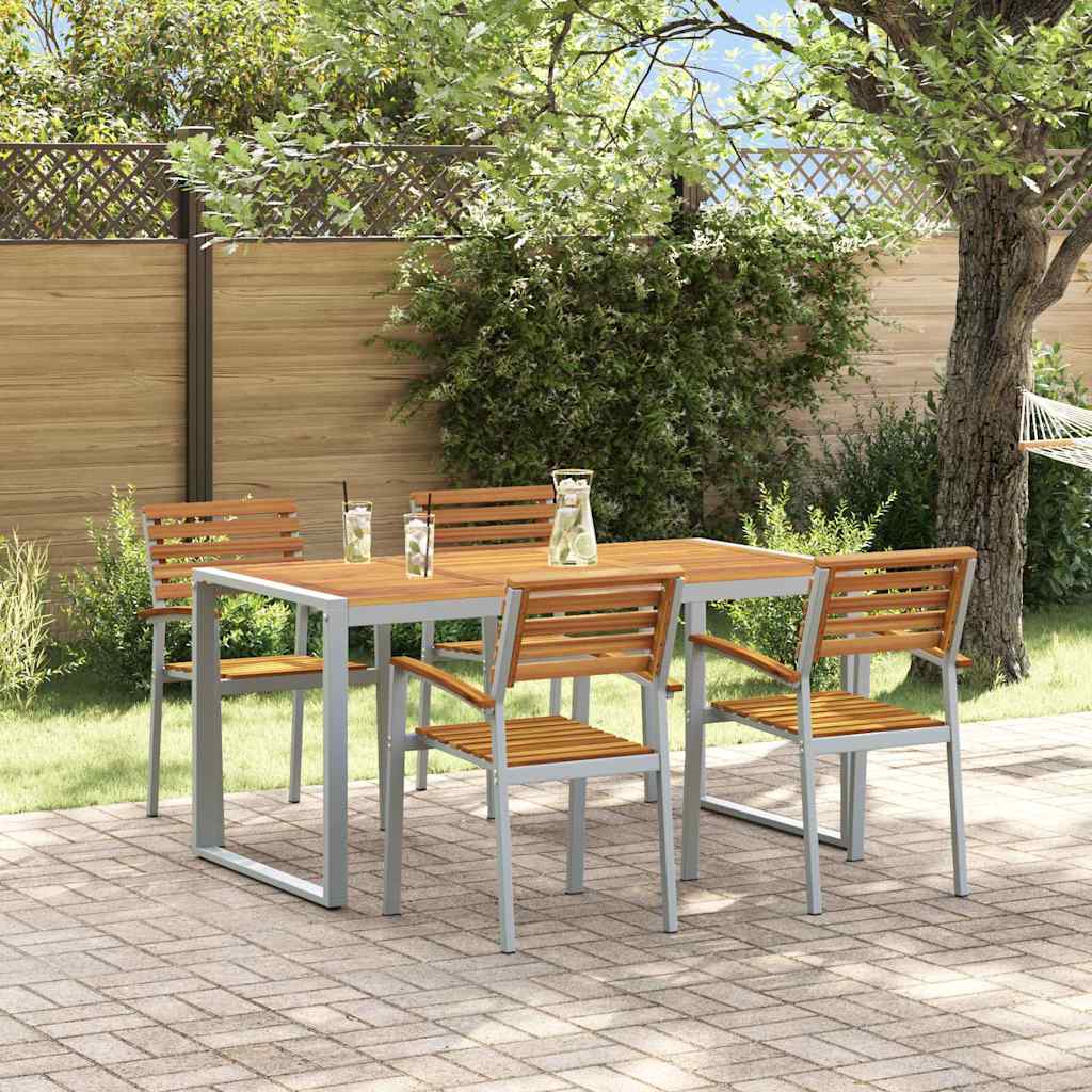 vidaXL Σέτ φαγητού για κήπο 5 pcs Γκρι και καφέ Μασίφ ξύλο ακακίας