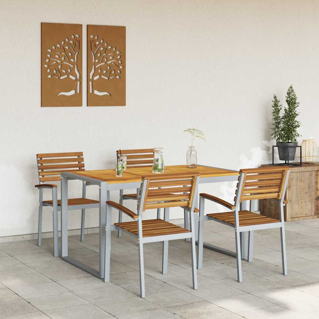 vidaXL Σέτ φαγητού για κήπο 5 pcs Γκρι και καφέ Μασίφ ξύλο ακακίας