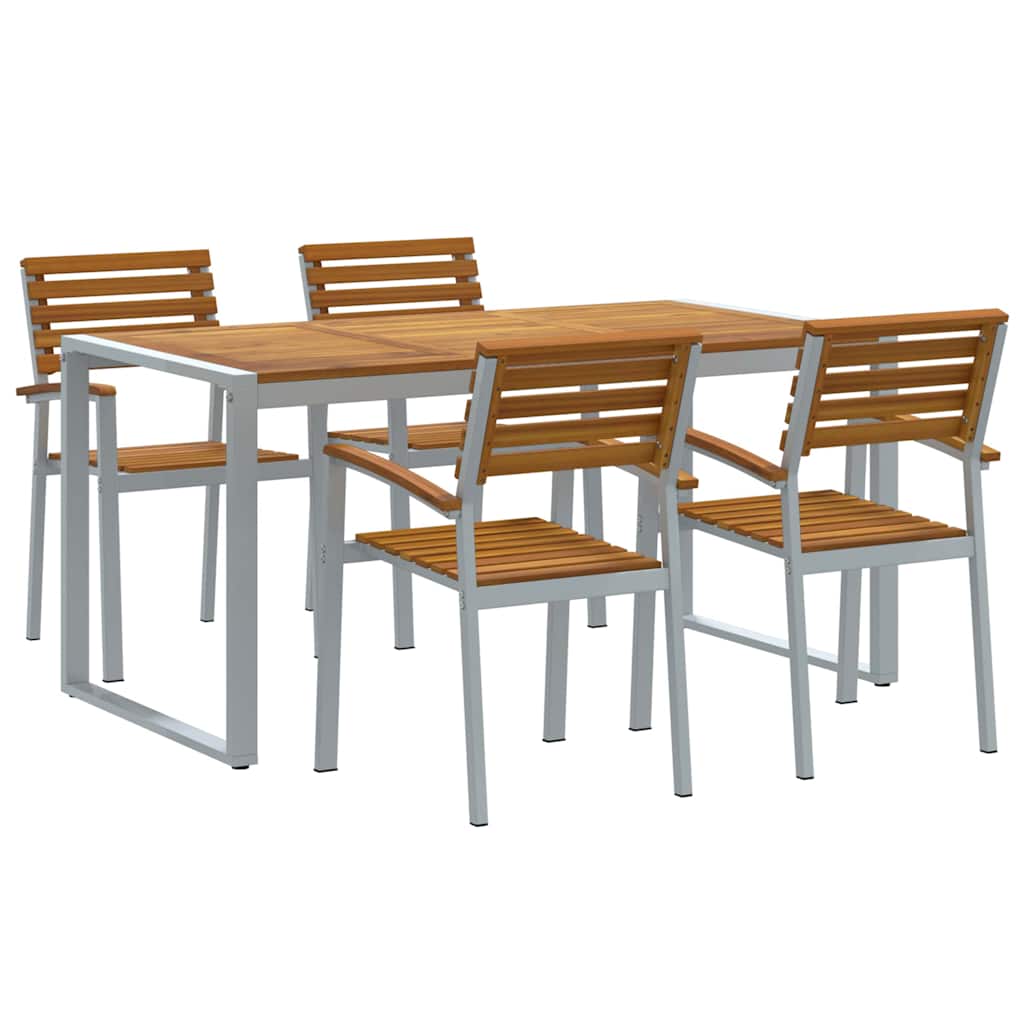 vidaXL Σέτ φαγητού για κήπο 5 pcs Γκρι και καφέ Μασίφ ξύλο ακακίας
