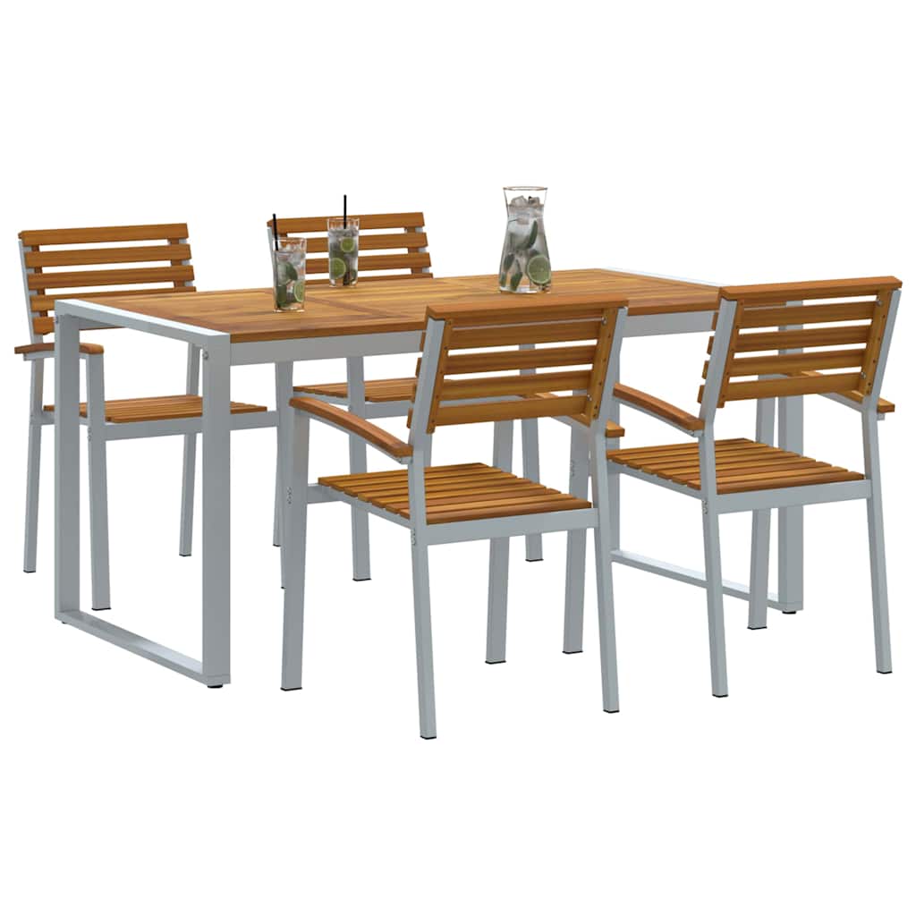 vidaXL Σέτ φαγητού για κήπο 5 pcs Γκρι και καφέ Μασίφ ξύλο ακακίας