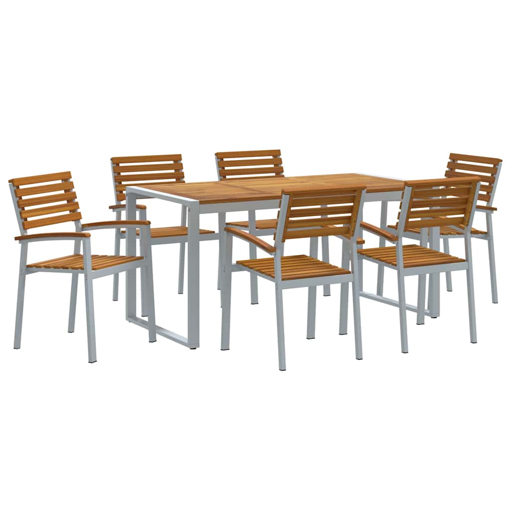 vidaXL Σέτ φαγητού για κήπο 7 pcs Γκρι και καφέ Μασίφ ξύλο ακακίας