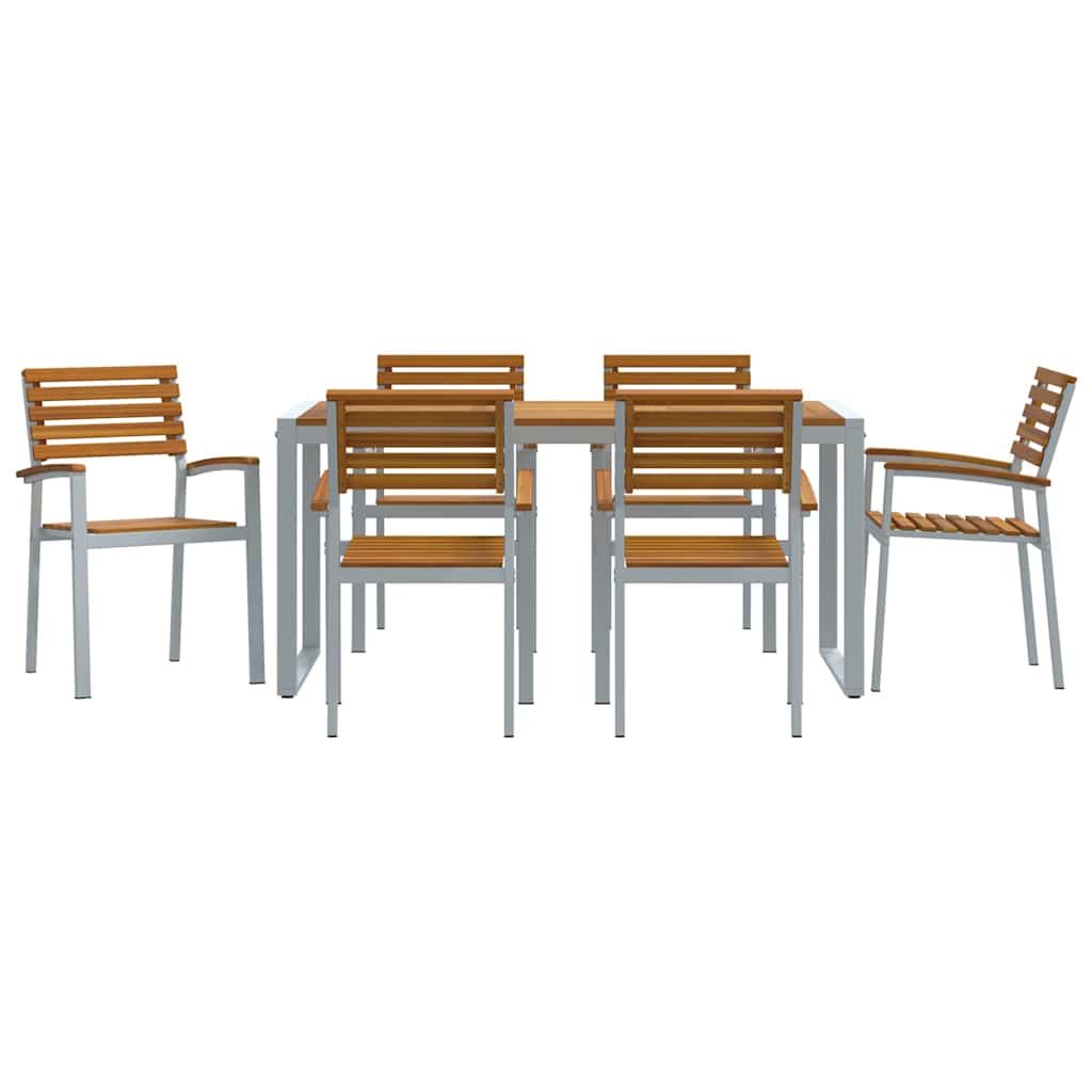 vidaXL Σέτ φαγητού για κήπο 7 pcs Γκρι και καφέ Μασίφ ξύλο ακακίας
