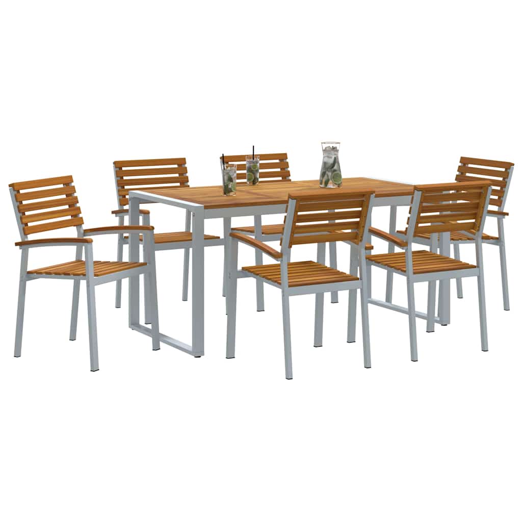 vidaXL Σέτ φαγητού για κήπο 7 pcs Γκρι και καφέ Μασίφ ξύλο ακακίας