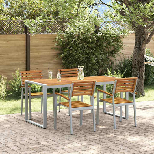 vidaXL Σέτ φαγητού για κήπο 5 pcs Γκρι Στερεό Ξύλο Ακακίας