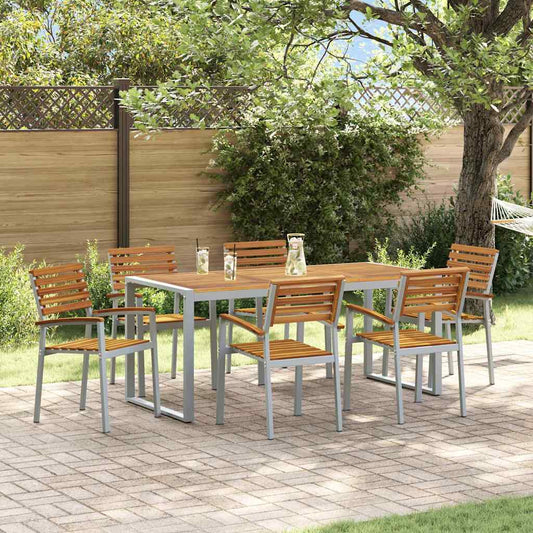 vidaXL Σέτ φαγητού για κήπο 7 pcs Γκρι Στερεό Ξύλο Ακακίας