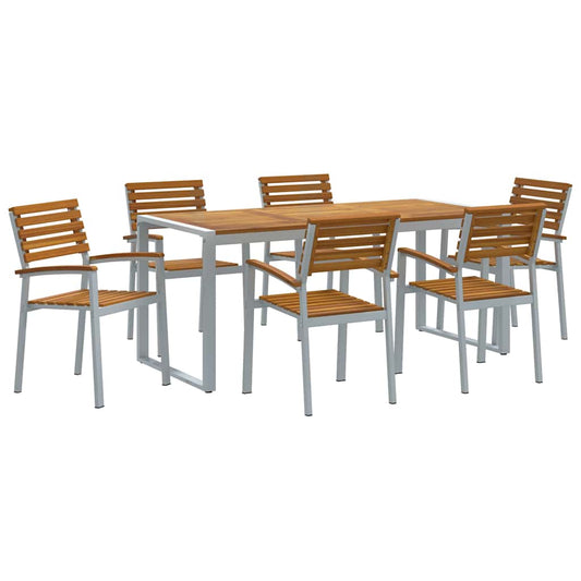 vidaXL Σέτ φαγητού για κήπο 7 pcs Γκρι Στερεό Ξύλο Ακακίας
