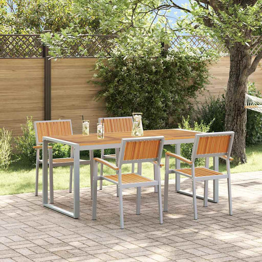 vidaXL Σέτ φαγητού για κήπο 5 pcs Γκρι Στερεό Ξύλο Ακακίας