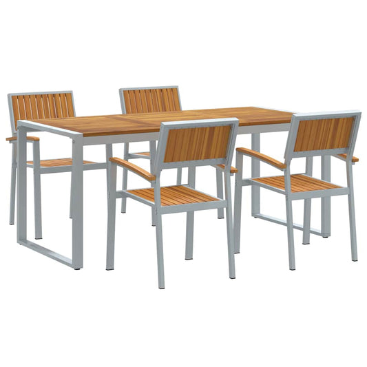 vidaXL Σέτ φαγητού για κήπο 5 pcs Γκρι Στερεό Ξύλο Ακακίας