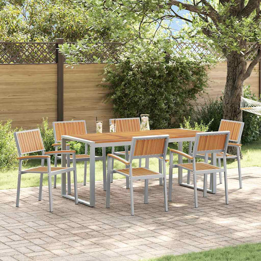 vidaXL Σέτ φαγητού για κήπο 7 pcs Γκρι Στερεό Ξύλο Ακακίας