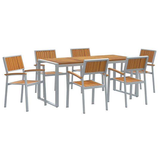 vidaXL Σέτ φαγητού για κήπο 7 pcs Γκρι Στερεό Ξύλο Ακακίας