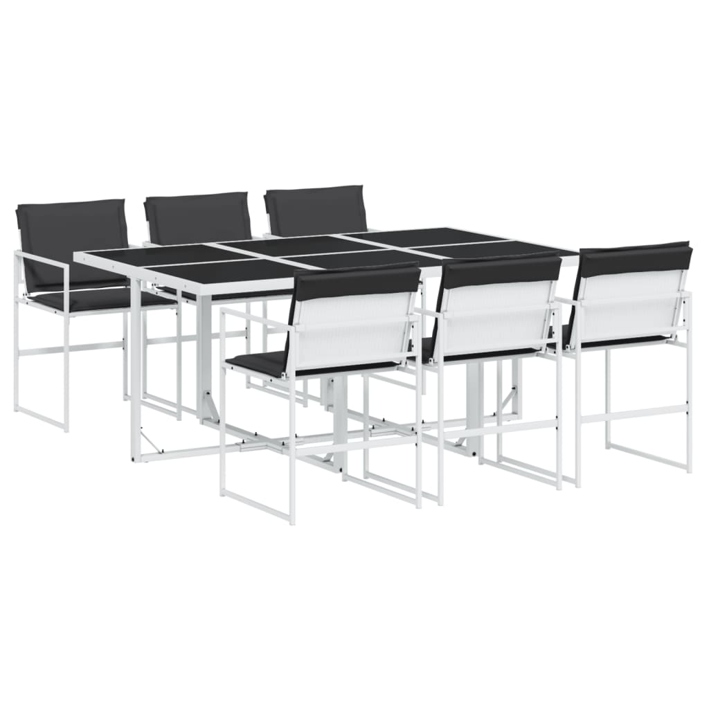 vidaXL Σετ Τραπεζαρίας Κήπου 7 τεμ. Λευκός από Textilene με Μαξιλάρια