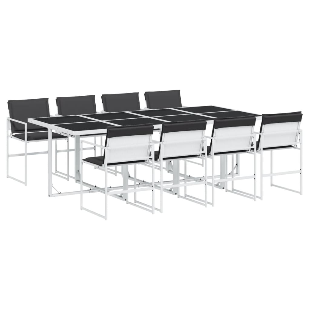 vidaXL Σετ Τραπεζαρίας Κήπου 9 τεμ. Λευκός από Textilene με Μαξιλάρια