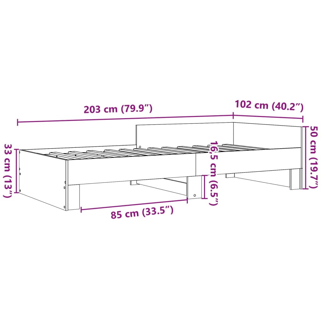 vidaXL Πλαίσιο Κρεβατιού Γκρι Σκυροδέματος 100x200 εκ. Επεξεργ. Ξύλο