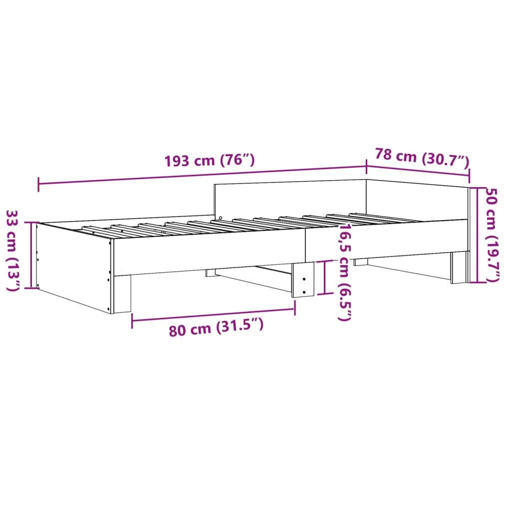 vidaXL Πλαίσιο Κρεβατιού Χωρ. Στρώμα Sonoma Δρυς 75x190εκ Επεξ. Ξύλο