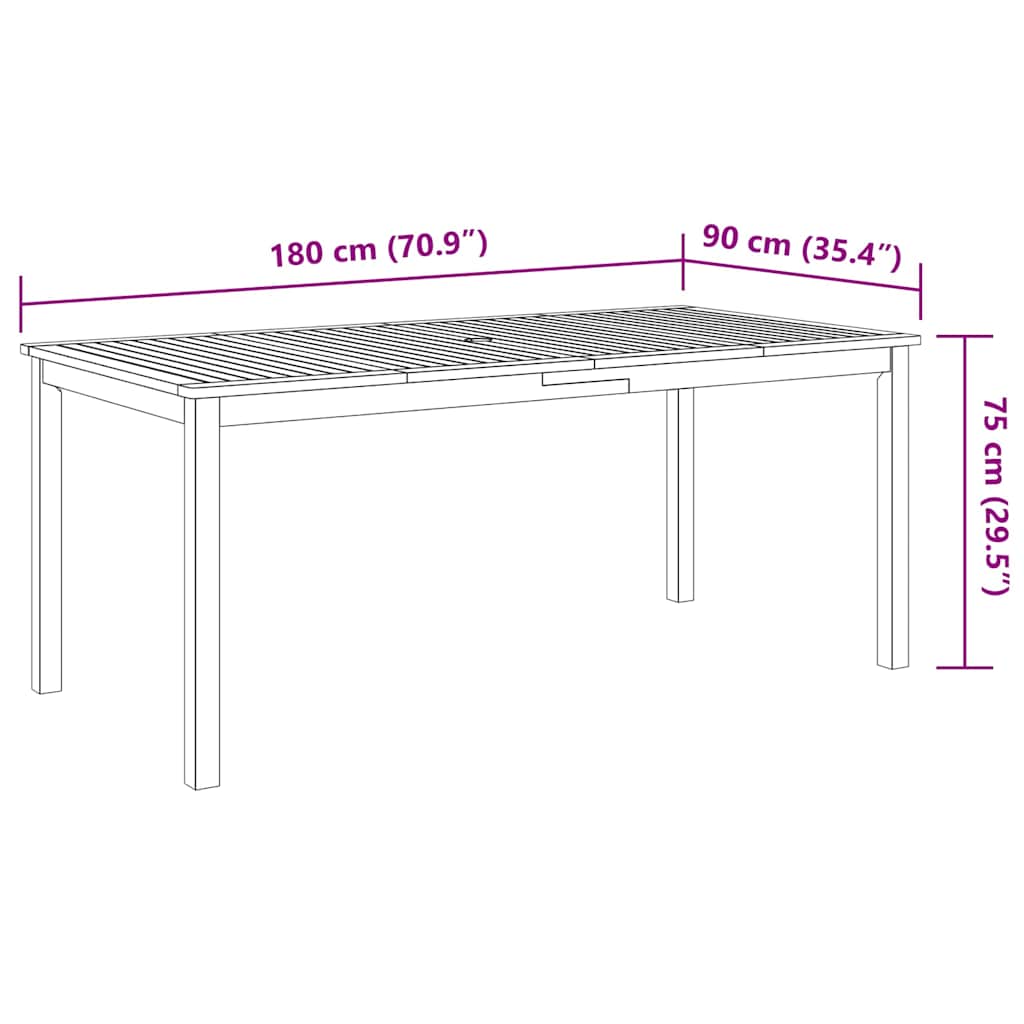 vidaXL Σετ Τραπεζαρίας Κήπου 9 Τεμαχίων 180x90x75 εκ. από Μασίφ Ξύλο Ακακίας