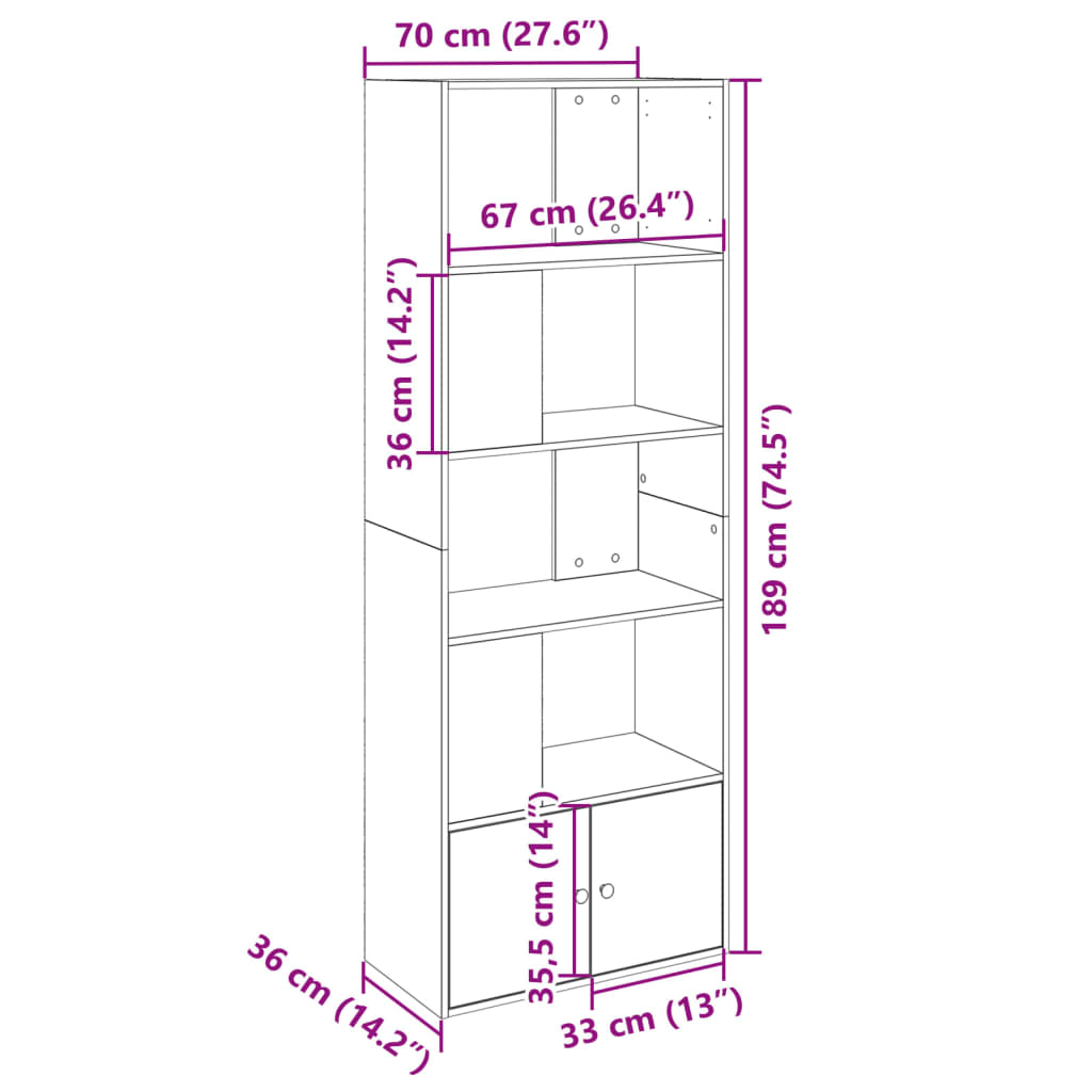 vidaXL Βιβλιοθήκη Λευκή 70x36x189 εκ. από Επεξεργασμένο Ξύλο