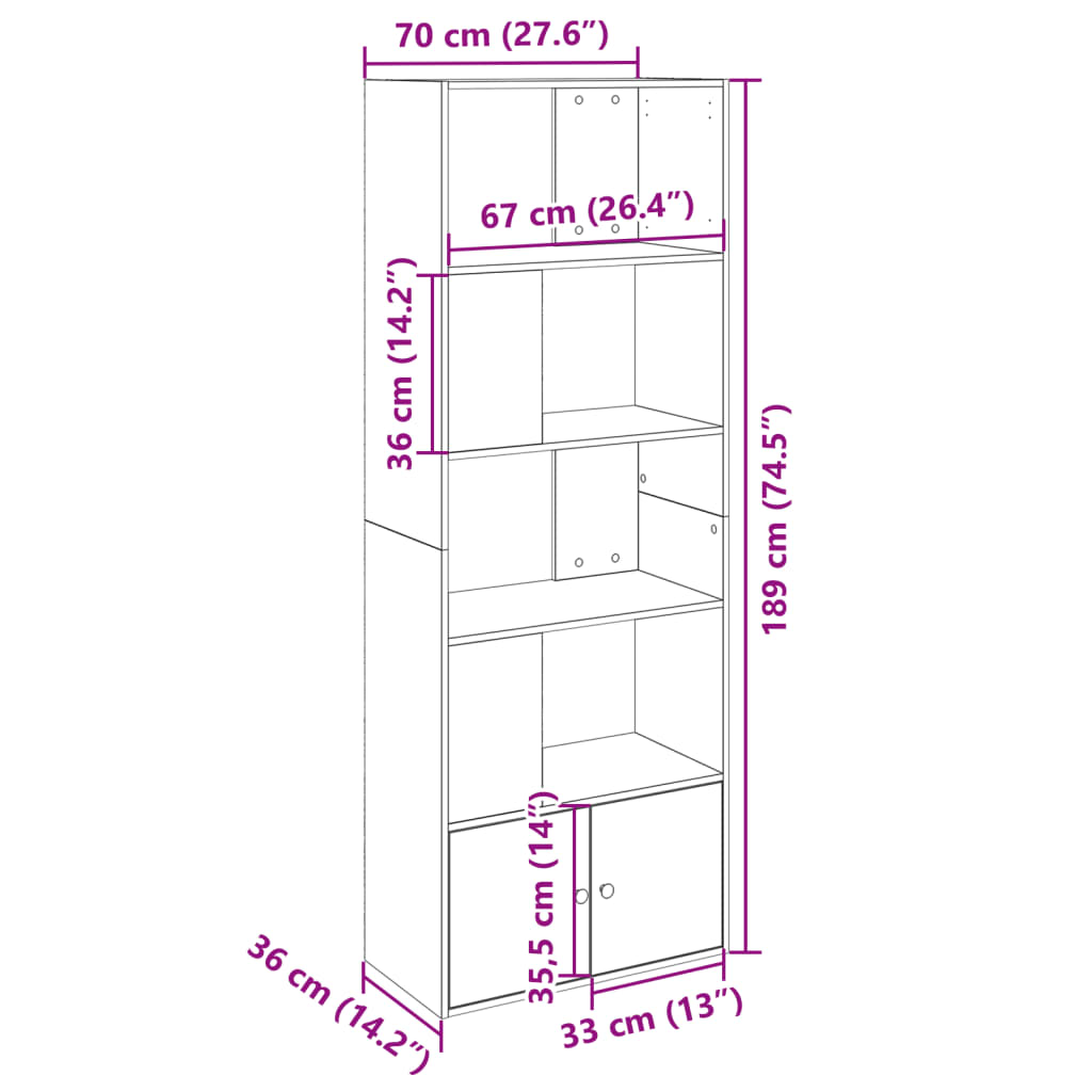 vidaXL Βιβλιοθήκη Sonoma Δρυς 70x36x189 εκ. από Επεξεργασμένο Ξύλο