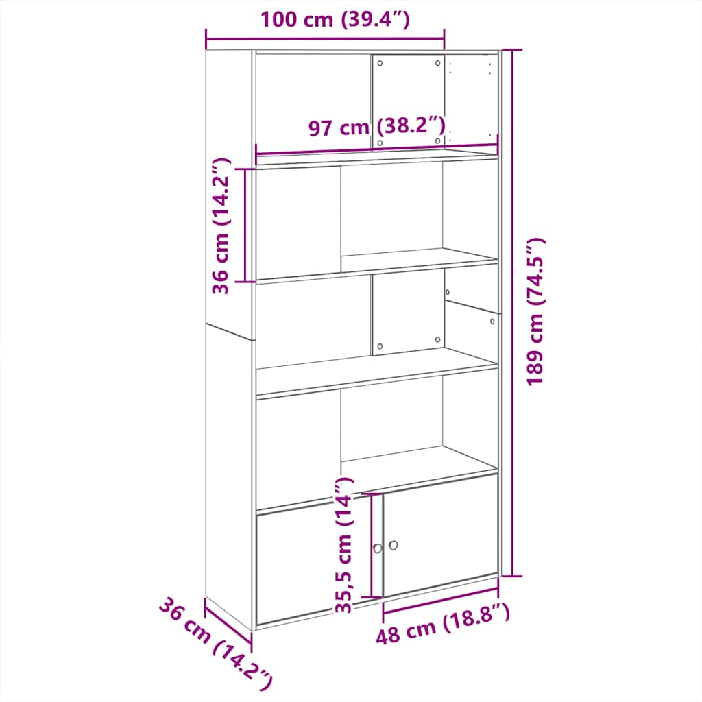 vidaXL Βιβλιοθήκη Sonoma Δρυς 100x36x189 εκ. από Επεξεργασμένο Ξύλο