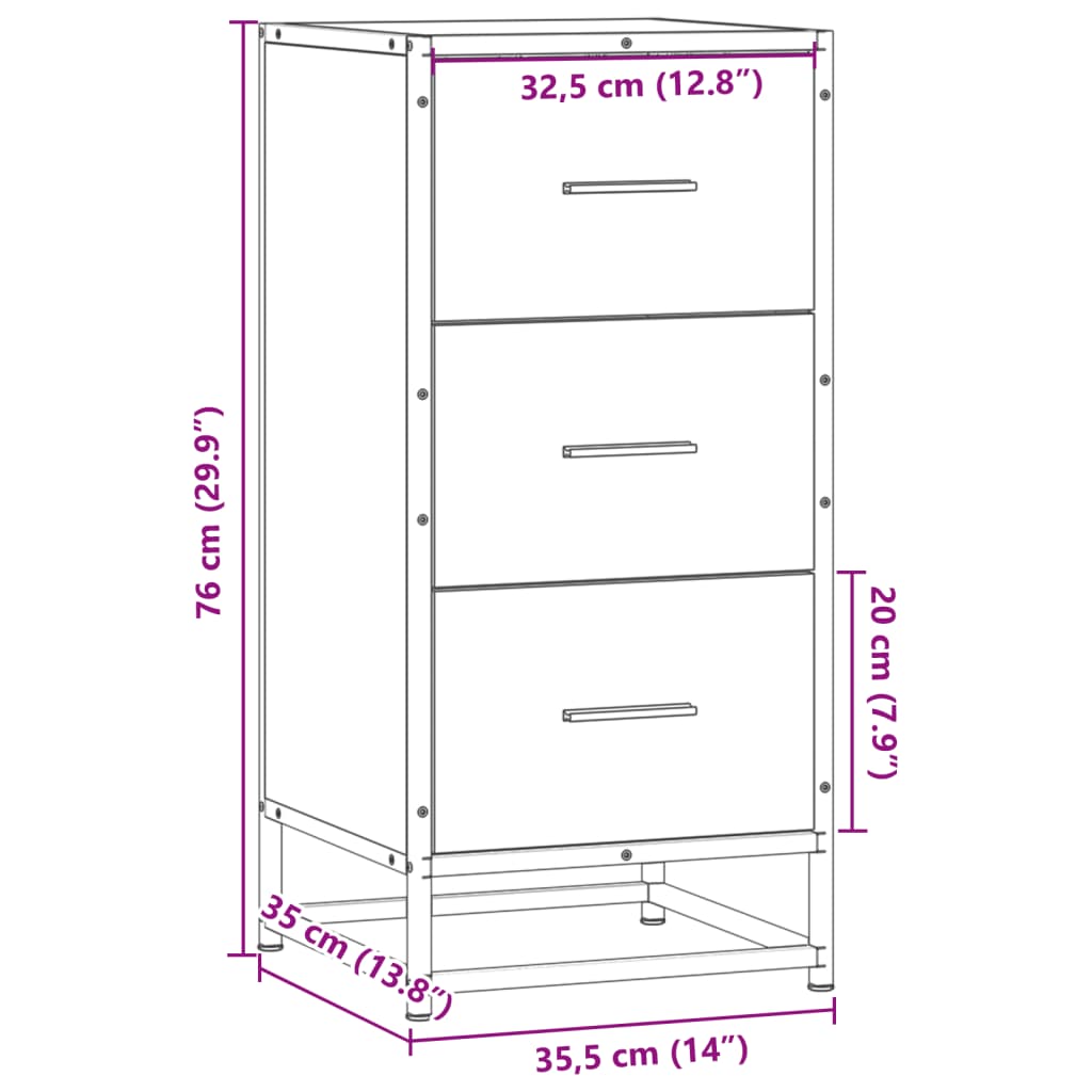 vidaXL Συρταριέρα Sonoma Δρυς 35,5x35x76 εκ. Επεξ. Ξύλο + Μέταλλο